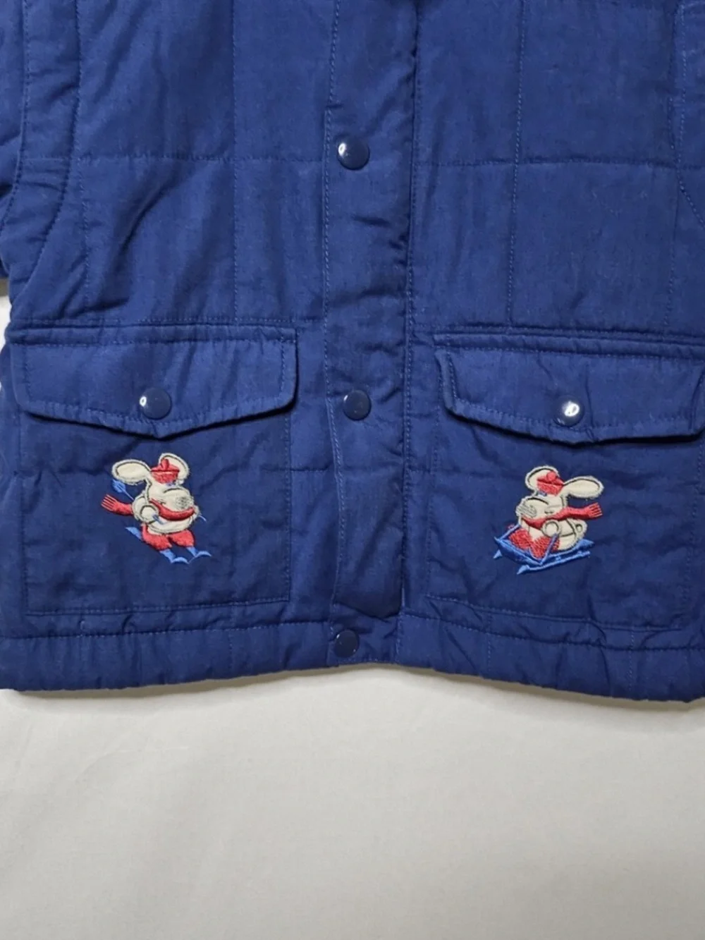 VTG Kids N Fun Navy Blue Snap Front Removable Hoodie Quilted Jacket Dog Sled 12M